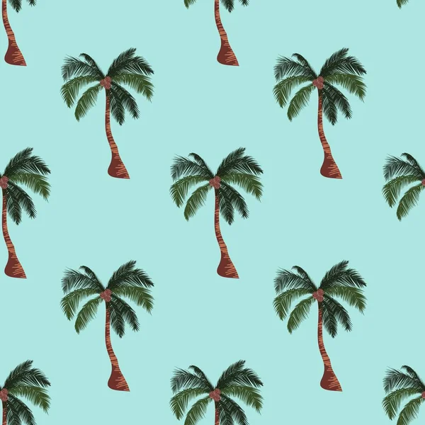 Seamless Pattern Palm Trees Blue Background Summer Pattern Palm Trees — Stockvektor