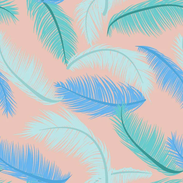 Seamless pattern with palm leaves in blue green colours. — Stockvektor
