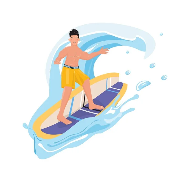 Der Mensch Surft Meer Aktives Reisen Sommerurlaub Erholung Illustration Mit — Stockvektor