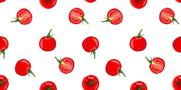 Tomato Background Seamless Pattern Fresh Tomato Slices White Background — Stock Vector