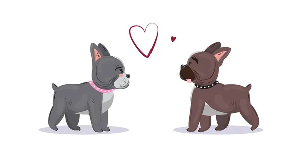 Two Cute French Bulldogs Fall Love Couple Dogs Happy Valentines — 스톡 벡터