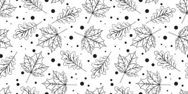 Leaves pattern. Seamless pattern with black autumn leaves on white background. For textile, wrapping paper, packaging.