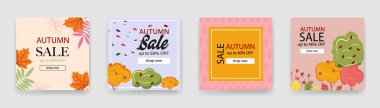 Collection of autumn sale square template. For cards, vouchers, banners, posters, advertisements.