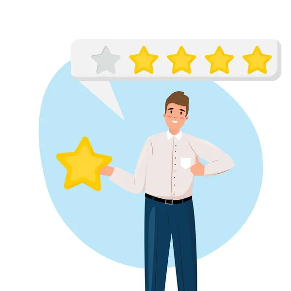 Hombre Con Calificación Cinco Estrellas Hombre Feliz Dando Una Gran — Vector de stock