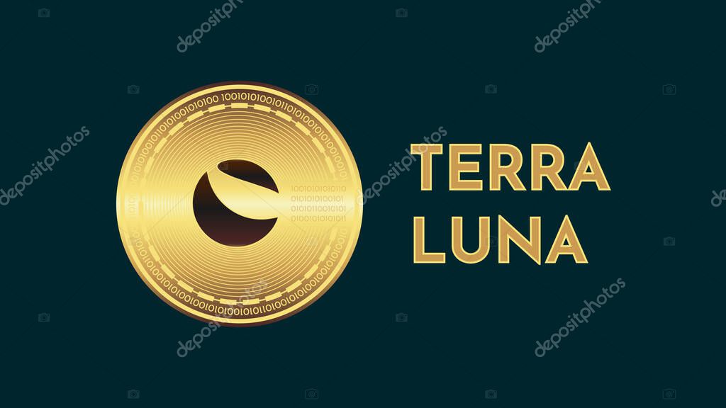 Terra luna icon and logo on dark blue background. Gold-colored coin designed to use in your projects and advertisements.