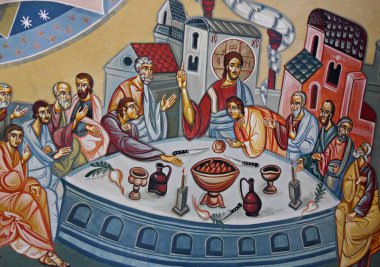The Last Supper freski, Orlat manastırı, Transilvanya, Romanya. Yüksek kalite fotoğraf