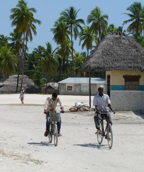 Two Local Men Cycling Village Jambiani Zanzibar Island High Quality — Stockfoto