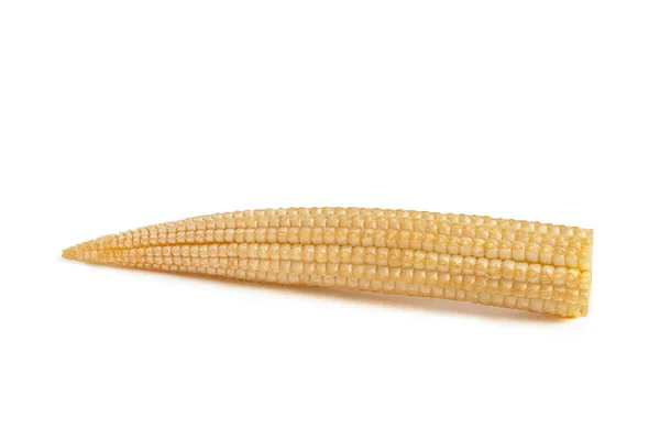 Kukorica fehér háttérrel. Baba kukorica izolált fehér homogén háttér, nyírás útvonal, teljes mélysége mező. — Stock Fotó