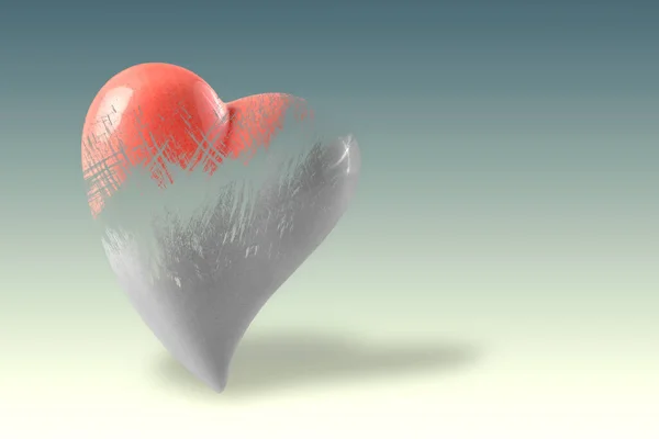 Symbol serca jest podzielony na dwie części. Jedna część serca jest różowa, a druga szara. Serce składa się z dwóch części różnych kolorów. Koncepcja Walentynek. — Zdjęcie stockowe