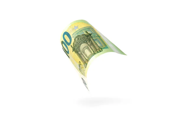 ホワイトの背景には100ユーロ紙幣が孤立していた。ヨーロッパのお金は半分に折り畳まれ、お金のクローズアップは影を投げかける. — ストック写真
