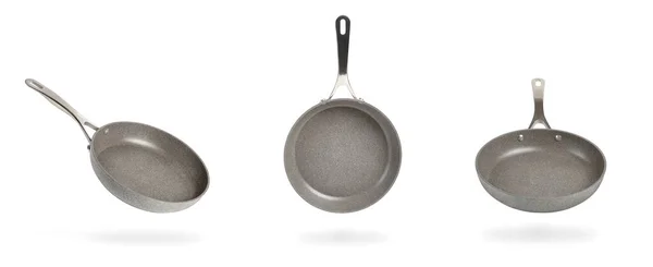 Gray frying pan isolated on white background. Frying non-stick frying pan made of titanium and granite. Isolate with shadow — Stock Photo, Image