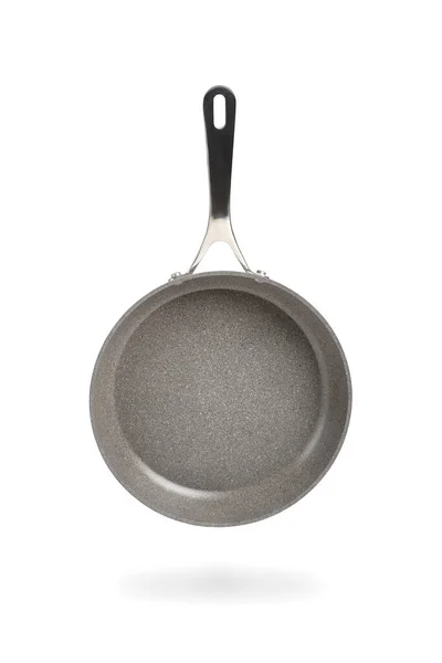 Black frying pan isolated on white background. Frying pan with non-stick coating.Non-stick frying pan made of titanium and granite. Isolate with shadow — Stock Photo, Image