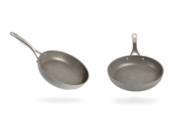 Gray frying pan isolated on white background. Frying non-stick frying pan made of titanium and granite. Isolate with shadow — Stock Photo, Image