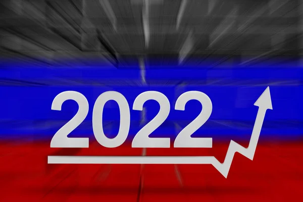 Rusya 'da yaptırımlar ve kriz 2022. Yükselen fiyatlar ve yiyecek. Grafikte ekonomik artış. Çizelge oku yukarı bakıyor. Faiz oranında bir artış.