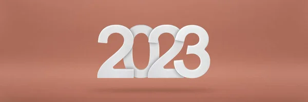 Feliz Año Nuevo 2023 plantilla de saludo. Banner festivo 3d con números blancos 2023 sobre un fondo rojo. Cartel festivo o diseño de pancartas. Feliz año nuevo fondo moderno —  Fotos de Stock