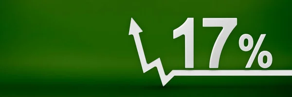 17 percent. The arrow on the graph points up. Rising prices, inflation, increase in income, increase in interest rates, taxes. 3d banner, seventeen percent sign discount on a green background. — Stockfoto