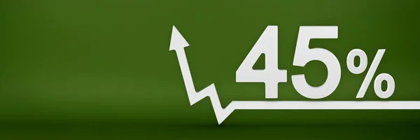 45 percent. The arrow on the graph points up. Rising prices, inflation, increase in income, increase in interest rates, taxes. 3d banner, forty five percent sign discount on a green background. — Stockfoto