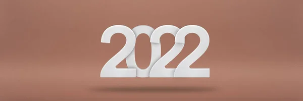 Feliz Ano Novo 2022 modelo de saudação. Banner 3D festivo com números brancos 2022 em um fundo vermelho. Cartaz festivo ou design de banner. Feliz ano novo fundo moderno — Fotografia de Stock