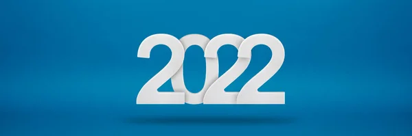 Happy New Year 2022 greeting template. Festive 3d banner with white numbers 2022 on a, blue background. Festive poster or banner design. Happy new year modern background