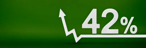 42 percent. The arrow on the graph points up. Rising prices, inflation, increase in income, increase in interest rates, taxes. 3d banner, forty two percent sign discount on a green background. —  Fotos de Stock