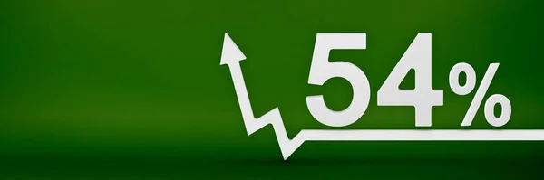 54 percent. The arrow on the graph points up. Rising prices, inflation, increase in income, increase in interest rates, taxes. 3d banner, fifty four percent sign discount on a green background. —  Fotos de Stock