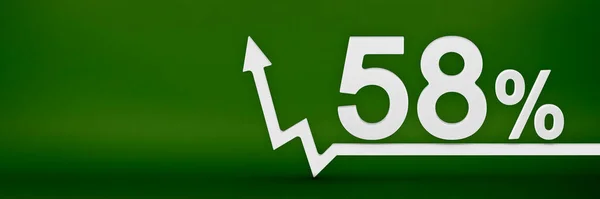 58 percent. The arrow on the graph points up. Rising prices, inflation, increase in income, increase in interest rates, taxes. 3d banner, fifty eight percent sign discount on a green background. —  Fotos de Stock