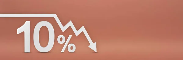 Ten percent, the arrow on the graph is pointing down. Stock market crash, bear market, inflation. Economic collapse, collapse of stocks. 3d banner, 10 percent discount sign on a red background. — Stock Photo, Image