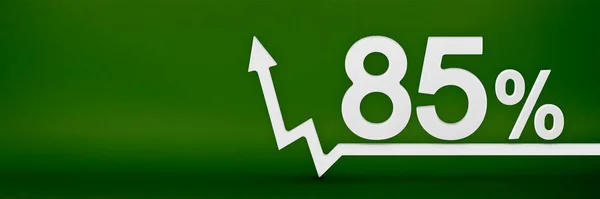 85 percent. The arrow on the graph points up. Rising prices, inflation, increase in income, increase in interest rates, taxes. 3d banner, eighty five percent sign discount on a green background. —  Fotos de Stock