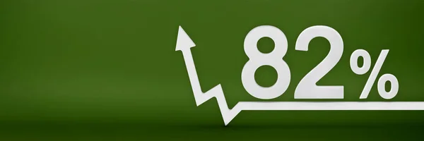 82 percent. The arrow on the graph points up. Rising prices, inflation, increase in income, increase in interest rates, taxes. 3d banner, eighty two percent sign discount on a green background. — Stockfoto