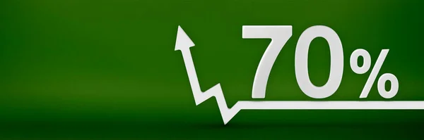 70 percent. The arrow on the graph points up. Rising prices, inflation, increase in income, increase in interest rates, taxes. 3d banner, seventy percent sign discount on a green background. — 图库照片