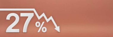 twenty-seven percent, the arrow on the graph is pointing down. Stock market crash, bear market, inflation.Economic collapse, collapse of stocks.3d banner, 27 percent discount sign on a red background.