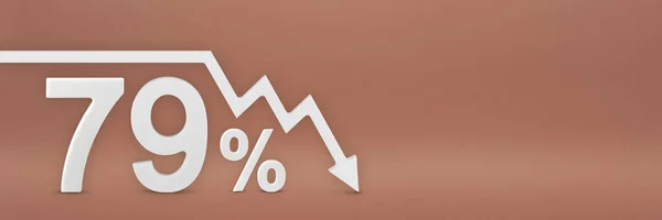 Setenta y nueve por ciento, la flecha en el gráfico apunta hacia abajo. Caída de la bolsa, mercado del oso, colapso de inflation.Economic, colapso de la bandera stocks.3d, 79 por ciento signo de descuento en un fondo rojo. — Foto de Stock