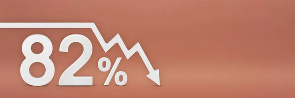 グラフ上の矢印が下を向いています。株式市場の暴落、弱気市場、インフレ経済の崩壊、株式の崩壊。 3Dバナー、赤の背景に82%の割引記号. — ストック写真