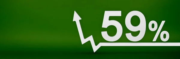 59 percent. The arrow on the graph points up. Rising prices, inflation, increase in income, increase in interest rates, taxes. 3d banner, fifty nine percent sign discount on a green background. — Fotografia de Stock