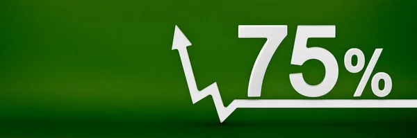 75 percent. The arrow on the graph points up. Rising prices, inflation, increase in income, increase in interest rates, taxes. 3d banner, seventy five percent sign discount on a green background. — 图库照片