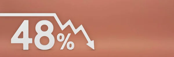 Forty-eight percent, the arrow on the graph is pointing down. Stock market crash, bear market, inflation.Economic collapse, collapse of stocks.3d banner,48 percent discount sign on a red background. — Stock Photo, Image