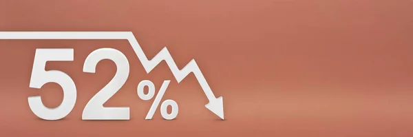 Fifty-two percent, the arrow on the graph is pointing down. Stock market crash, bear market, inflation.Economic collapse, collapse of stocks.3d banner,52 percent discount sign on a red background. — Stockfoto