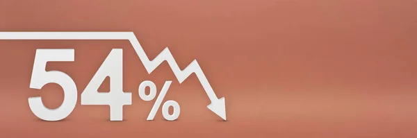 54%, a seta no gráfico está apontando para baixo. Queda do mercado de ações, mercado de ursos, inflação. colapso econômico, colapso do banner stocks.3d, 54 por cento sinal de desconto em um fundo vermelho. — Fotografia de Stock