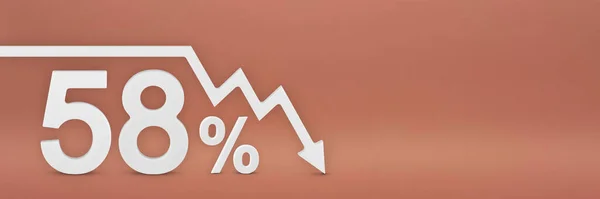 Osmapadesát procent, šipka na grafu ukazuje dolů. krach akciového trhu, medvědí trh, inflace. Ekonomický kolaps, kolaps akcií.3d banner, 58 procent sleva znamení na červeném pozadí. — Stock fotografie