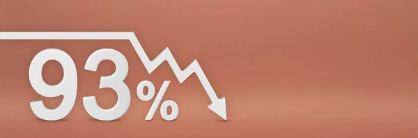 Noventa e três por cento, a seta no gráfico está apontando para baixo. Queda do mercado de ações, mercado de ursos, inflação. colapso econômico, colapso do banner stocks.3d, 93 por cento sinal de desconto em um fundo vermelho. — Fotografia de Stock