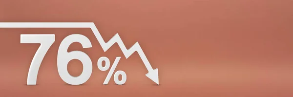 76%, a seta no gráfico está apontando para baixo. Queda do mercado de ações, mercado de ursos, inflação. colapso econômico, colapso do banner stocks.3d, 76 por cento sinal de desconto em um fundo vermelho. — Fotografia de Stock