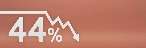 Forty-four percent, the arrow on the graph is pointing down. Stock market crash, bear market, inflation.Economic collapse, collapse of stocks.3d banner,44 percent discount sign on a red background. — Stockfoto