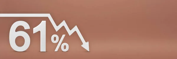 Sixty-one percent, the arrow on the graph is pointing down. Stock market crash, bear market, inflation.Economic collapse, collapse of stocks.3d banner,61 percent discount sign on a red background. — Stock Photo, Image