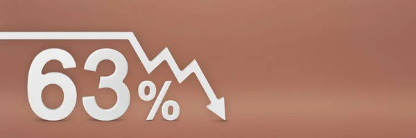 Sixty-three percent, the arrow on the graph is pointing down. Stock market crash, bear market, inflation.Economic collapse, collapse of stocks.3d banner,63 percent discount sign on a red background. — Stock Photo, Image