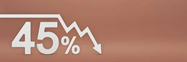 Forty-five percent, the arrow on the graph is pointing down. Stock market crash, bear market, inflation.Economic collapse, collapse of stocks.3d banner,45 percent discount sign on a red background. — Stock Photo, Image