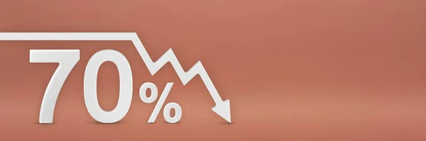 Hetven százalék, a nyíl a grafikonon lefelé mutat. Tőzsdei összeomlás, medve piac, infláció.Gazdasági összeomlás, összeomlása részvények.3d banner, 70 százalékos kedvezmény jel a piros háttér. — Stock Fotó