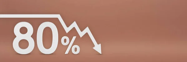 Eighty percent, the arrow on the graph is pointing down. Stock market crash, bear market, inflation.Economic collapse, collapse of stocks.3d banner,80 percent discount sign on a red background. — Stock Photo, Image