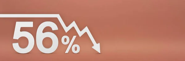 56%, šipka na grafu ukazuje dolů. krach akciového trhu, medvědí trh, inflace. Ekonomický kolaps, kolaps akcií.3d banner, 56 procent sleva znamení na červeném pozadí. — Stock fotografie