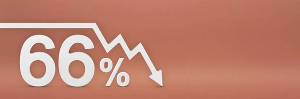 Sixty-six percent, the arrow on the graph is pointing down. Stock market crash, bear market, inflation.Economic collapse, collapse of stocks.3d banner,66 percent discount sign on a red background. — Stock Photo, Image