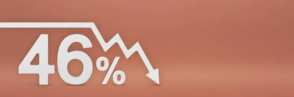 Forty-six percent, the arrow on the graph is pointing down. Stock market crash, bear market, inflation.Economic collapse, collapse of stocks.3d banner,46 percent discount sign on a red background. — Stock Photo, Image